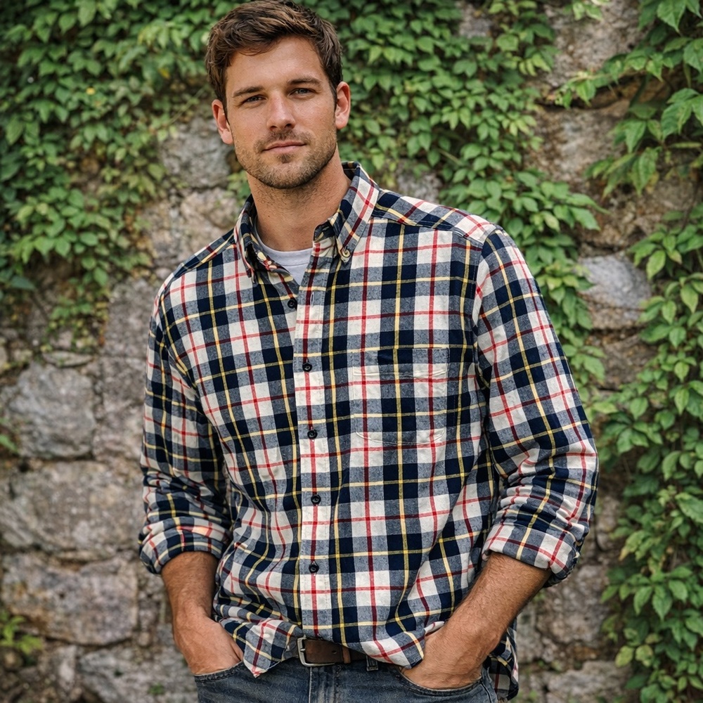 L.L. BEAN Men's Classic Blue Plaid Flannel Button-Front Relaxed Fit Shirt, M